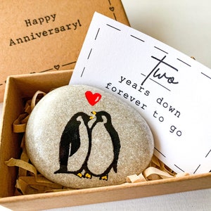 Personalisiertes Pinguin-Geschenk zum 2. Jahrestag, Baumwoll-Jubiläumsgeschenke für ihn, Baumwoll-Hochzeitstagsgeschenk für sie, Baumwoll-Jubiläumskarte