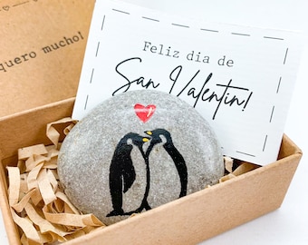 Spaanse valentijnskaart, Feliz dia de San Valentin, gepersonaliseerd pinguïn valentijnscadeau voor hem man vriendje haar vrouw vriendin koppel