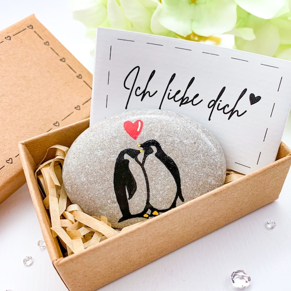Carte personnalisée Ich liebe dich Je t'aime en cadeau pingouin allemand pour petit ami petite amie lui son mari femme anniversaire cadeau d'anniversaire