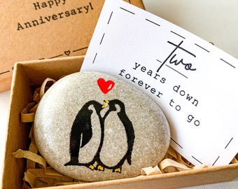 Personalized penguin 2nd anniversary gift, cotton anniversary gifts for him, cotton wedding anniversary gift for her cotton anniversary card