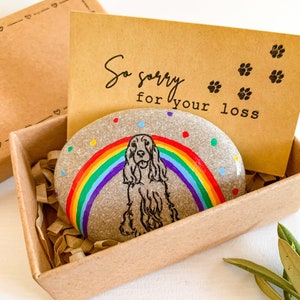 Personalisierte Verlust von Hund Geschenk Cocker Spaniel Erinnerung Geschenk Regenbogen Brücke Haustier Gedenkstätte Haustier Hund Verlust Beileid Karte Hund Engel Flügel