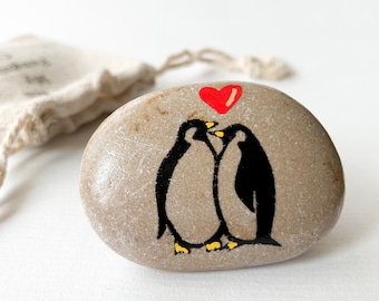 Cute penguin pebble romantic gift for girlfriend, One year dating anniversary gift for her 1 year, Small just because love present for wife