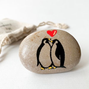 Cute penguin pebble romantic gift for girlfriend, One year dating anniversary gift for her 1 year, Small just because love present for wife