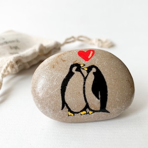 Cute penguin pebble romantic gift for girlfriend, One year dating anniversary gift for her 1 year, Small just because love present for wife