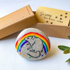 Regalo conmemorativo personalizado de rata mascota, tarjeta de disculpa por la pérdida de una rata, recuerdo de condolencias, duelo y simpatía del puente del arcoíris