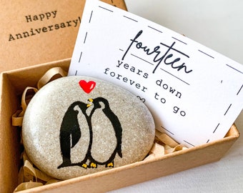 Personalized penguin ivory anniversary gifts for him, 14th anniversary gifts for husband thoughtful, 14 year to my wife happy anniversary