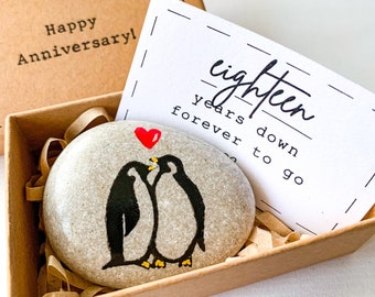 Personalized penguin porcelain anniversary gifts for him, 18th anniversary gift for men husband, 18th wedding anniversary gifts for her wife