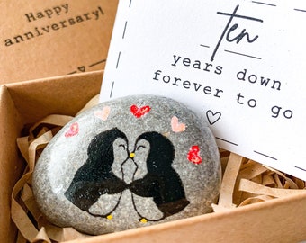 Personalized penguin 10th anniversary gift for him her husband men, unique 10 year anniversary gift for couple, ten wedding anniversary card