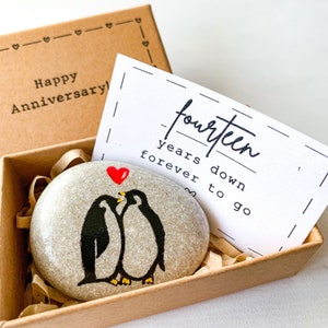 Personalized penguin ivory anniversary gifts for him, 14th anniversary gifts for husband thoughtful, 14 year to my wife happy anniversary