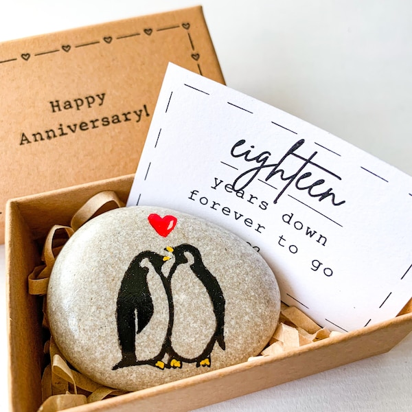 Personalized penguin porcelain anniversary gifts for him, 18th anniversary gift for men husband, 18th wedding anniversary gifts for her wife