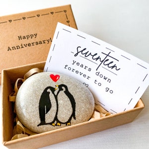Personalized penguin 17 year wedding anniversary gift for men husband him, 17th anniversary gift for wife her, seventeen anniversary card