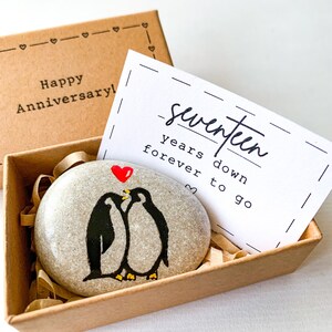 Regalo de aniversario de bodas de 17 años de pingüino personalizado para hombres, esposos, él, regalo de 17.° aniversario para esposas, tarjeta de diecisiete aniversario
