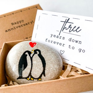 Personalized penguin 3rd anniversary card for him husband men, 3 year leather anniversary gift for her wife couple, third anniversary gift