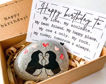 Personalized penguin pebble romantic boyfriend birthday gift for him unique, Cute meaningful boyfriend birthday card, husband birthday gift