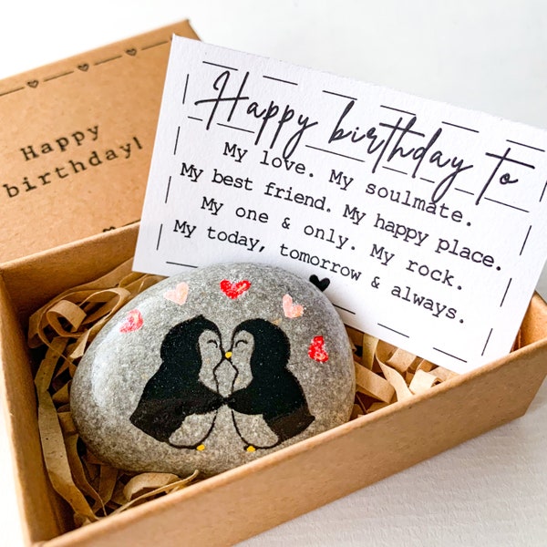 Personalized penguin pebble romantic boyfriend birthday gift for him unique, Cute meaningful boyfriend birthday card, husband birthday gift