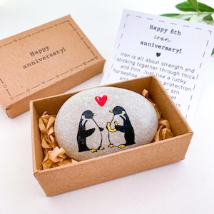 Personalized 6th anniversary gift Iron anniversary gifts for him Penguin pebble 6 years wedding anniversary gifts for husband Funny custom