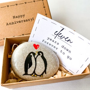 Personalised 11th anniversary gift for her him, unique 11 year anniversary card for husband wife, penguin wedding anniversary present