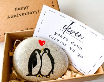 Personalised 11th anniversary gift for her him, unique 11 year anniversary card for husband wife, penguin wedding anniversary present