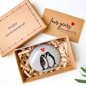 Regalo de pingüino personalizado para el cuarto aniversario de bodas de su esposa, tarjeta única para el cuarto aniversario de bodas de su esposo, lindo regalo de cuarto aniversario
