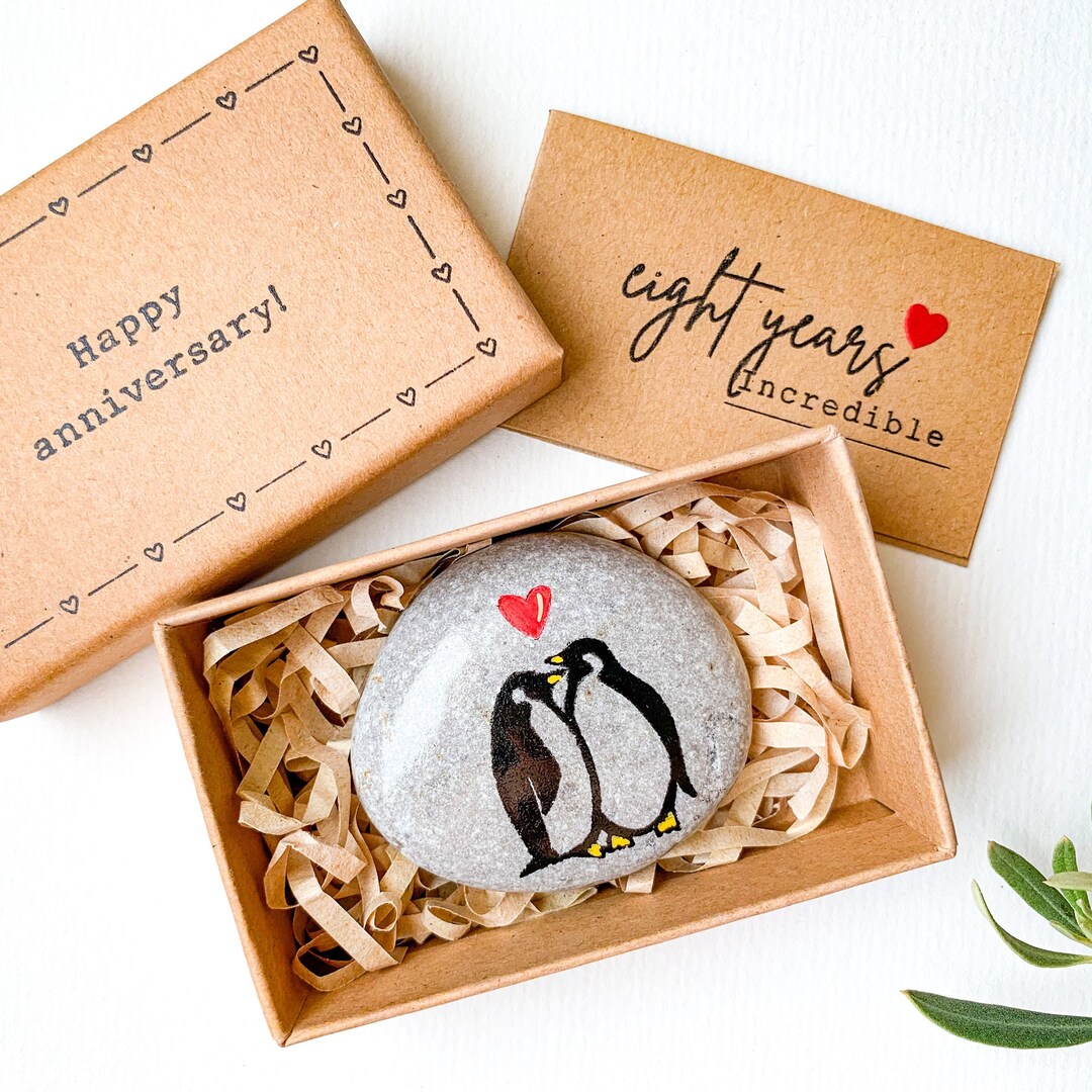 Personalized Penguin 8 Year Wedding Anniversary for Him, 8th Anniversary Gift for Her, Bronze