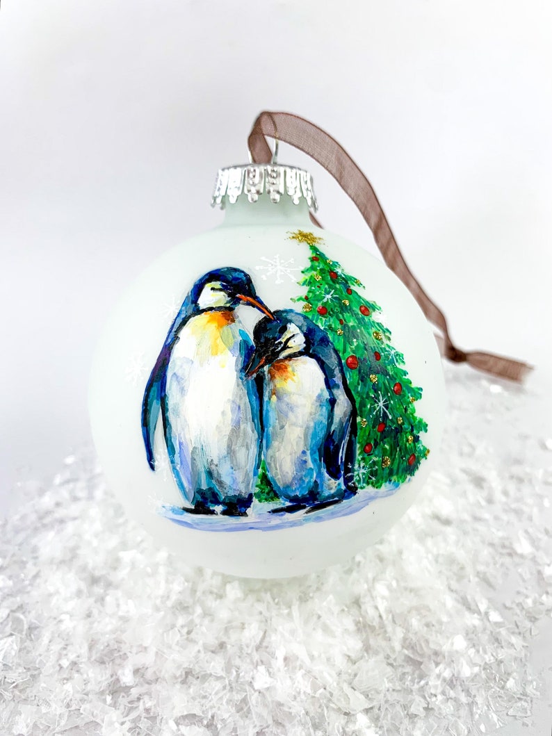 Personalized Hand Painted Penguin Christmas Ornament Unique Holiday