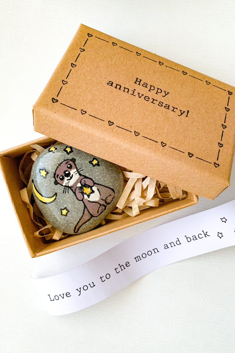 Personalized Love you to the moon and to Saturn Cute otter pebble Boyfriend Girlfriend Gift, Long Distance Gift, 1st dating Anniversary Gift Happy Anniversary!