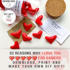 Regalo de aniversario DIY de 32 razones por las que te amo para él, novio gamer, esposo nerd, cumpleaños, notas de amor para parejas gamers, tarjetas de broma para nerds geek