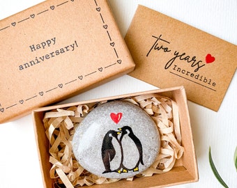 Regalo personalizzato per il 2° anniversario del pinguino, piccoli regali di anniversario di cotone per lui, regalo di anniversario di matrimonio per il suo biglietto di anniversario
