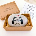 Personalized 13th anniversary gift for couple Lace anniversary traditional by year keepsake Unique Hand-painted penguin pebble product logo