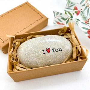 I love you pebbles One year anniversary gift for boyfriend girlfriend Penguin love pebbles for couple gf bf couples Pocket love hugs stone