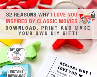 DIY 32 Reasons why I love you inspired by classic movies lover gift for boyfriend birthday husband anniversary card Funny movie date night