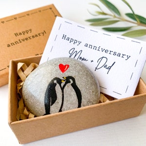 Personalized 50th anniversary gifts for parents from kids, Penguin 50th wedding anniversary gift for mom and dad, golden anniversary card