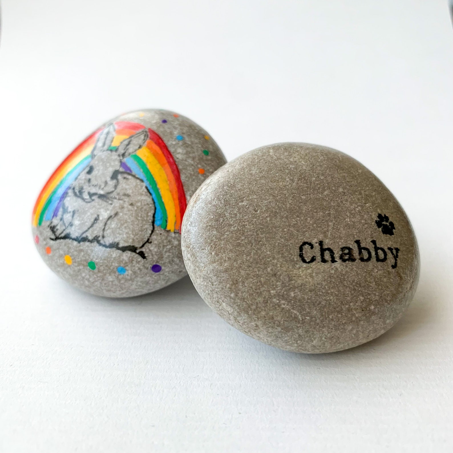 Personalized Pet Rabbit Memorial Gift, Under Rainbow Sympathy Rock ...
