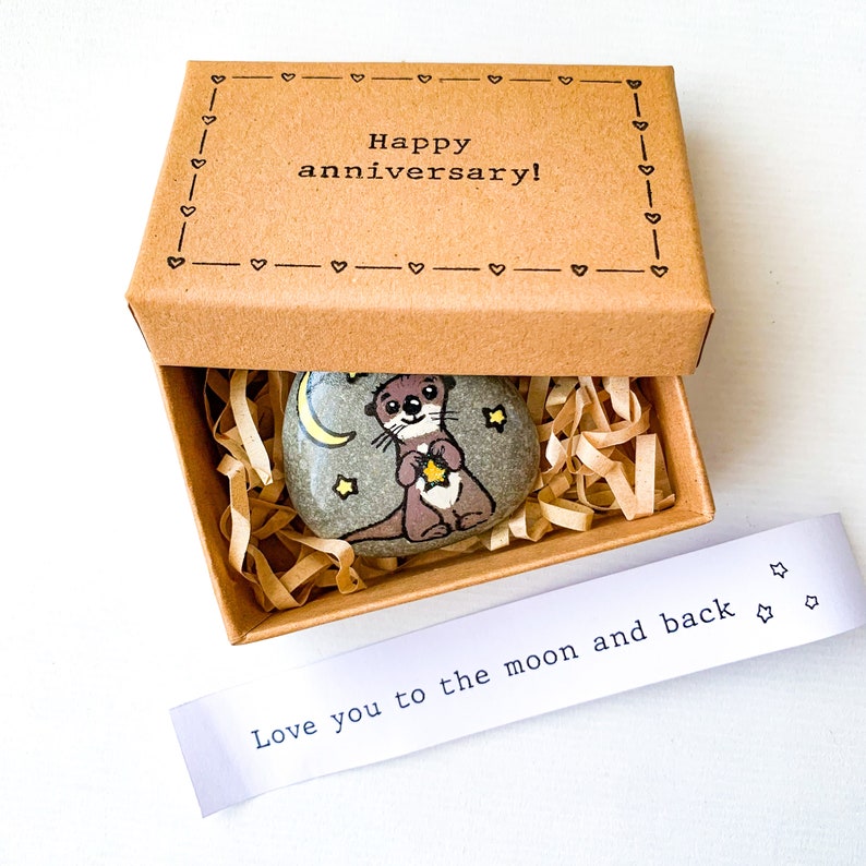 Personalized Love you to the moon and to Saturn Cute otter pebble Boyfriend Girlfriend Gift, Long Distance Gift, 1st dating Anniversary Gift image 7