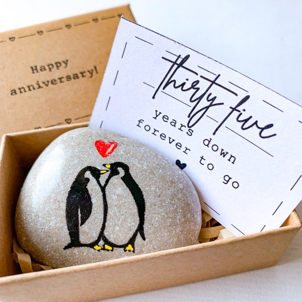Personalized penguin 35 year wedding anniversary gift for him her, 35th anniversary gift for husband wife parent couple, anniversary card 35