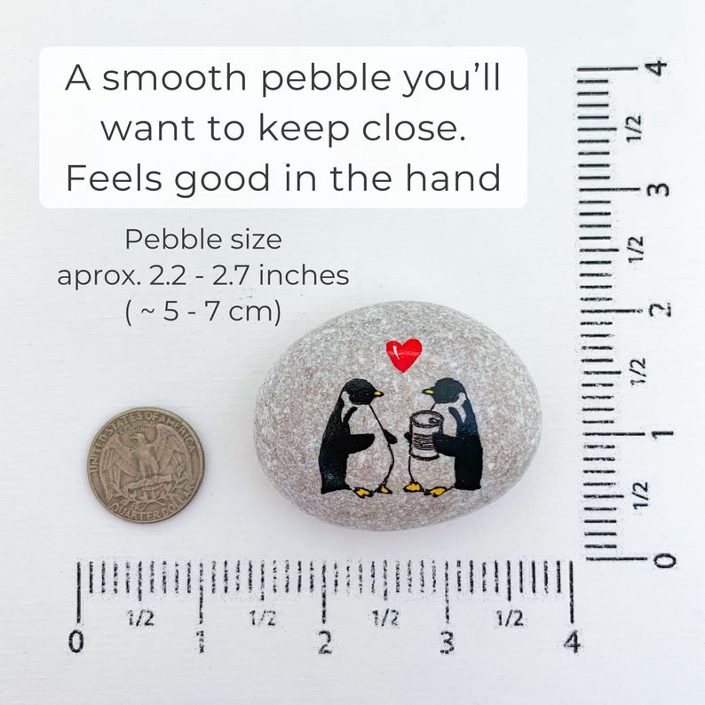 Personalized 10th anniversary gift for him or her Penguins couple with tin can hand painted rock Funny traditional gift for 10 year marriage image 8