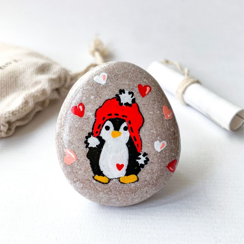 Penguin pebble romantic 1 year anniversary gift for boyfriend First wedding anniversary Gift for him 4 years Cotton anniversary gift for him image 3