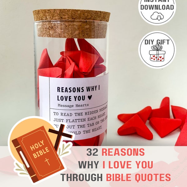 DIY Reason why I love you Bible verse quotes in hearts Relationship gift for husband anniversary Christian boyfriend gift birthday religious