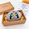 Personalized Fruit anniversary gift for husband wife traditional 4th anniversary card by year unique Hand-painted penguins with apple pebble product logo