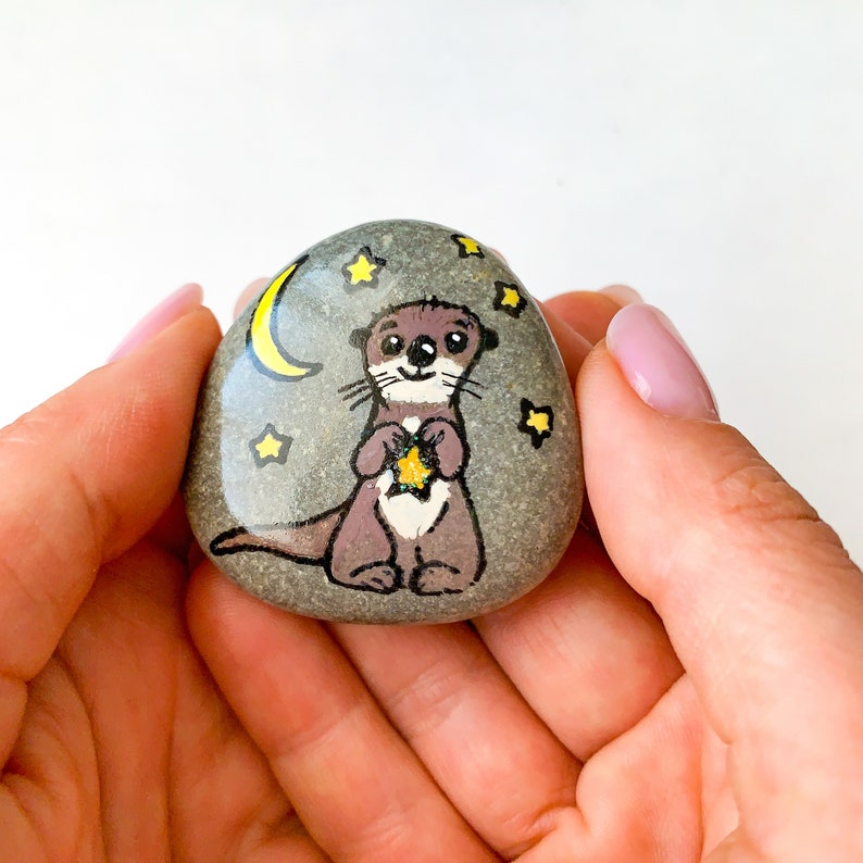 Personalized Love you to the moon and to Saturn Cute otter pebble Boyfriend Girlfriend Gift, Long Distance Gift, 1st dating Anniversary Gift image 6