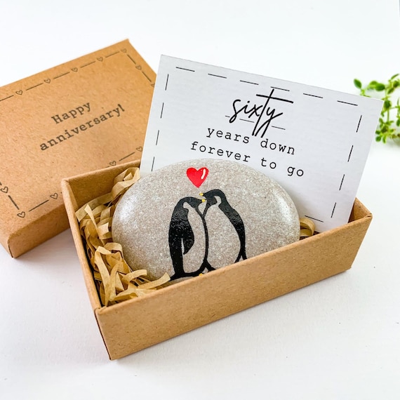 Personalized 60th wedding anniversary gift for him her 60 year anniversary parents gift 60 years marriage gift for husband wife penguin card