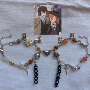 Dazai and Chuuya inspired couple bracelet,dazai and chuuya| anime manga jewelry, matching bracelets, BSD, Bungou Stray Dogs jewelry