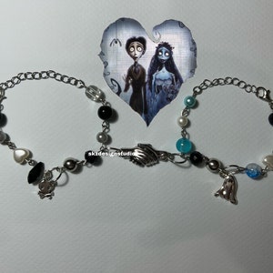 Corpse bride inspired matching bracelets Victor and Emily , Matching Beaded Couple Bracelets, magnetic bracelets,Valentine’s Day Gifts