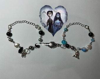 Corpse bride inspired matching bracelets Victor and Emily , Matching Beaded Couple Bracelets, magnetic bracelets,Valentine’s Day Gifts