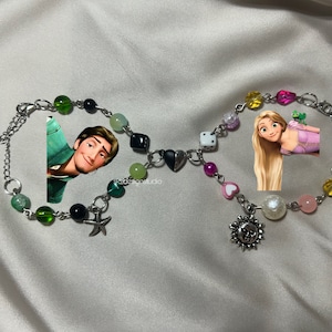 Tangled inspired matching bracelets, Rapunzel Flynn Rider couple bracelets,gift for her,gift for him, magnetic bracelets