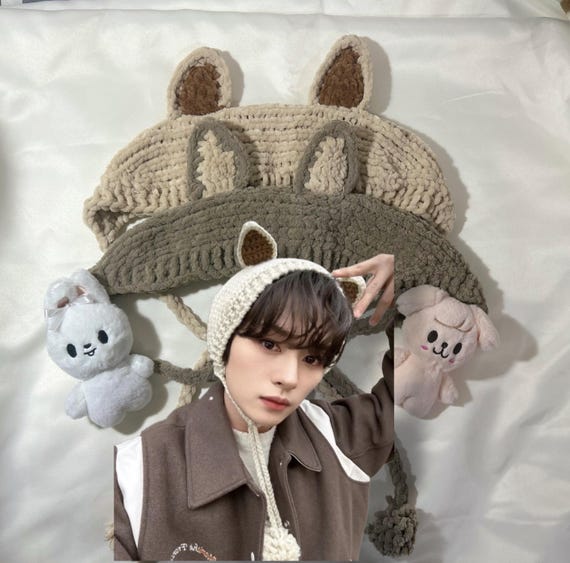☆Stray Kids☆【LECYTO】☆Angora Cat Earworm Beani.e☆ ☆Stray Kids ヒョンジン☆LECYTO☆Angora Cat Earworm Beanie