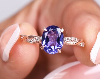 Blue Tanzanite Twist Engagement Ring, Aniversary Gift For her Women, Tanzanite Rose Gold Ring, Oval Shaped Ring, Moissanite Twist Ring, Gift