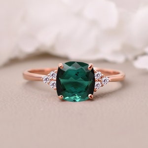 Cushion Cut Teal Sapphire Ring, 14K Rose Gold Ring, Green Gemstone Bridal Ring, Wedding Engagement Ring, Promise Ring, Vintage Art Deco Ring