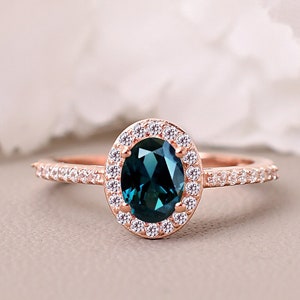 14K Gelbgold London Blautopas Ring, Oval Halo Verlobungsring