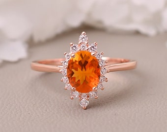 Fire Opal Bridal Ring, Unique Bridesmaid Gifts, Natural Opal Ring, Oval Shaped Wedding Ring, Proposal Ring, Cluster Ring, Orange Opal Ring